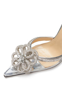 Diamante Flower Wrap Around Pointed Toe Clear Perspex Stiletto Heels