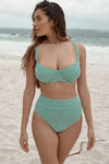Sea Green Crinkle Underwired Balconette High Waisted Bikini Set