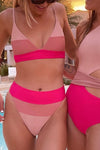 Rouge Color Block Ribbed V Neck Triangle High Waisted Bikini Set