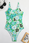 Green Floral Print Scoop One Piece Swimsuit