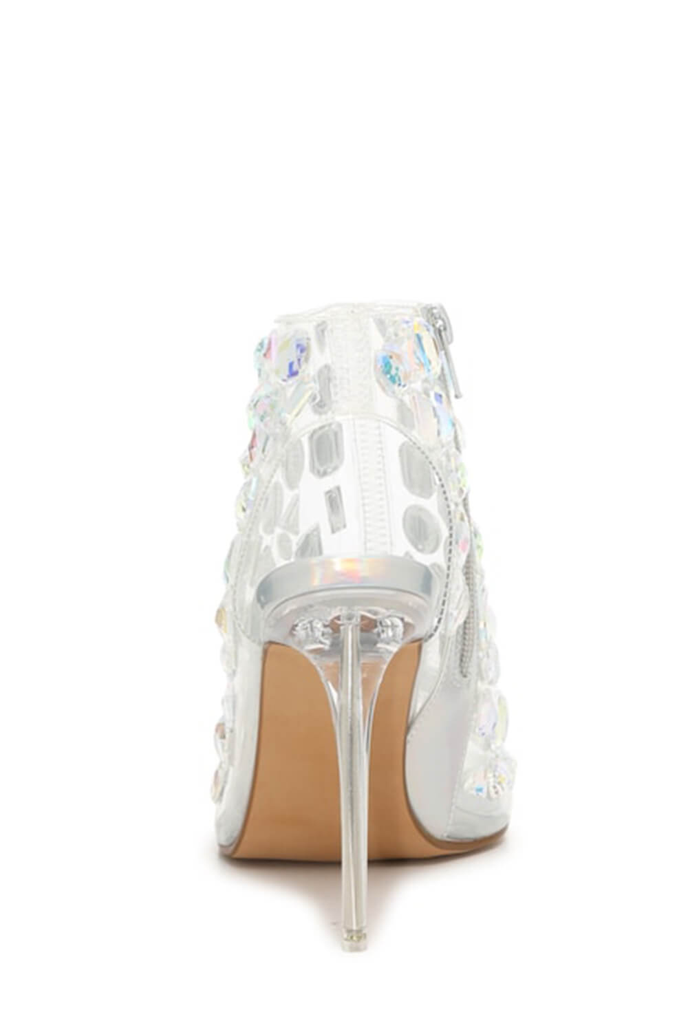 Clear Perspex Rhinestone-Studded Square Peep Toe Ankle Stiletto Bootie