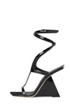 Patent Wrap Around Square Toe Cut-Out Sculpted Sandals - Black