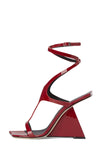 Patent Wrap Around Square Toe Cut-Out Sculpted Sandals - Red