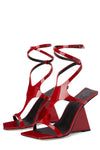 Patent Wrap Around Square Toe Cut-Out Sculpted Sandals - Red