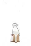 Diamante Bow Embellished Open Square Toe Heels - White