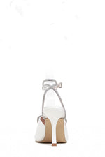 Diamante Bow Embellished Open Square Toe Heels - White