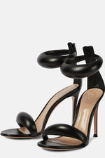 Faux Leather 'Bubble' Straps Pointed Toe Stiletto Heels - Black
