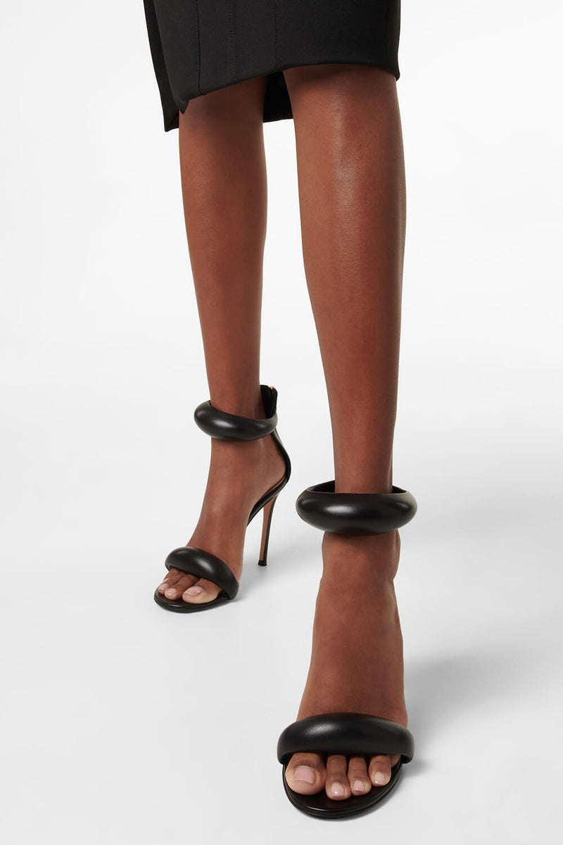 Faux Leather 'Bubble' Straps Pointed Toe Stiletto Heels - Black