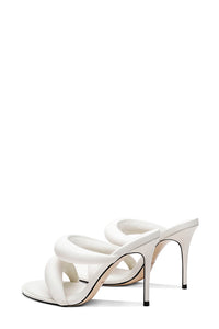 Doulbe Puffed Straps Open Toe Mule Sandals - White
