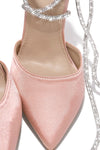 Embellished Coil Lace Up Pointed Toe Stiletto Pumps - Light Pink