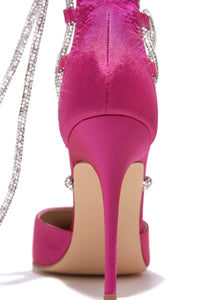 Embellished Coil Lace Up Pointed Toe Stiletto Pumps - Hot Pink
