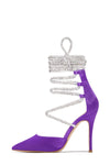 Embellished Coil Lace Up Pointed Toe Stiletto Pumps - Purple