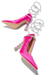 Embellished Coil Wrap Around Pointed Toe Stiletto Pumps Heels - Hot Pink