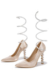 Embellished Coil Wrap Around Pointed Toe Stiletto Pumps Heels - Nude