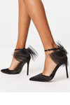 Tulle Bow Ankle Strap Pointed Toe High Heel Sandal - Black
