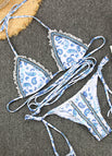 Paisley Print Triangle Wrap Tie Bikini Set With Frill Detailing