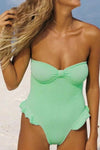 Crinkle Knot Front Ruffled Strapless One Piece Swimsuit - Baby Pink/Hot Pink/Lilac/Lime/Orange