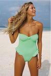 Crinkle Knot Front Ruffled Strapless One Piece Swimsuit - Baby Pink/Hot Pink/Lilac/Lime/Orange