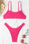 Ribbed Scoop High-Leg Cheeky Bikini Set - Hot Pink/Yellow/Jade Green/Red