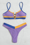 Lilac Blue Orange Blocked Rib V Wire Brazilian Bikini Set