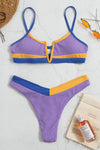 Lilac Blue Orange Blocked Rib V Wire Brazilian Bikini Set