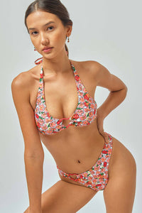 Berry Cherry Print Halter Bikini Set With Heart Ring Detail