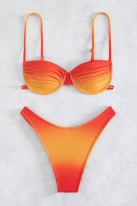 Ombre Balconette Underwire High-Cut Bikini Set - Red