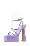 Satin Diamante Open Square Toe Platform Ankle Heels - Lilac
