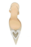 Beige Glitter Triple Heart Crystal-Embellished Wrap Around Pointed Toe Stiletto Heels