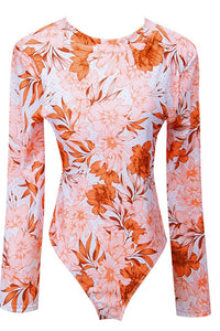 Floral Print Long Sleeve One Piece Swimsuit
