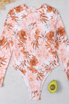 Floral Print Long Sleeve One Piece Swimsuit