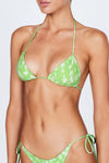 Lime Floral Crinkle Halter Tie Side Bikini Set