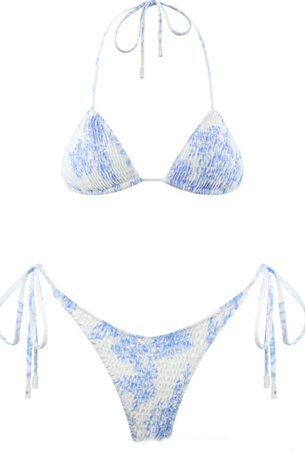 Cannes Print Crinkle Triangle Halter Tie Side Bikini Set