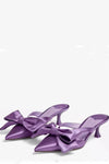 Purple Satin Low Heeled Mules With Bow Detailing