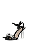 Crystal-Embellished Faux Suede Clear Perspex Ankle-Strap Open Square Toe Heeled Sandals