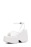 Faux Leather Strappy Peep Toe Wedge Heeled Ankle Sandals - White