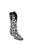 Zebra Print Mid-Calf Western Cowboy Square Toe Block Heeled Boot