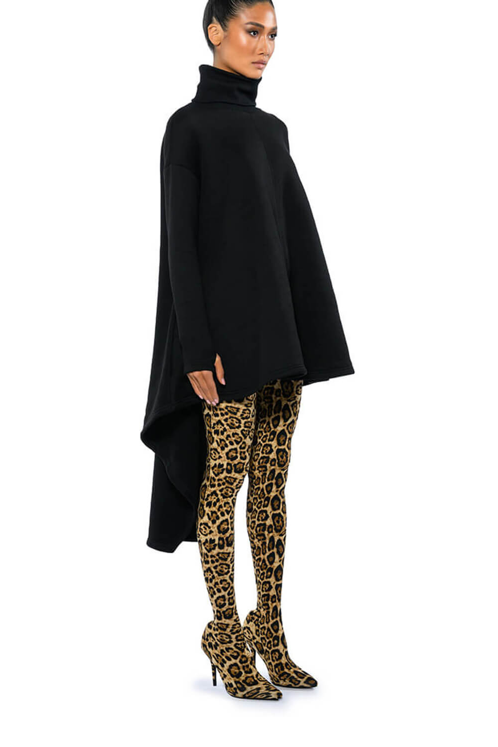 Leopard Print Faux Leather High-Waisted Pointed Toe Stiletto Heel Long Pant Boot