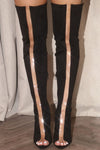 Black Sheer Peep Toe Thigh High Stiletto Boots