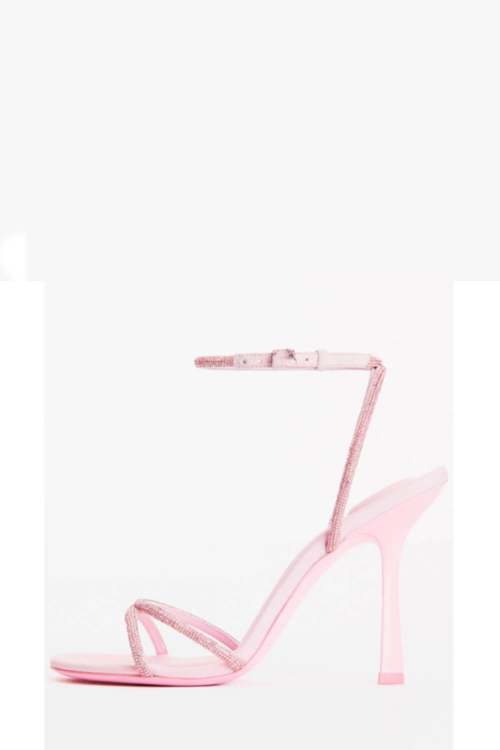 Crystal Faux Leather Square-Toe Heeled Ankle Sandals - Pink