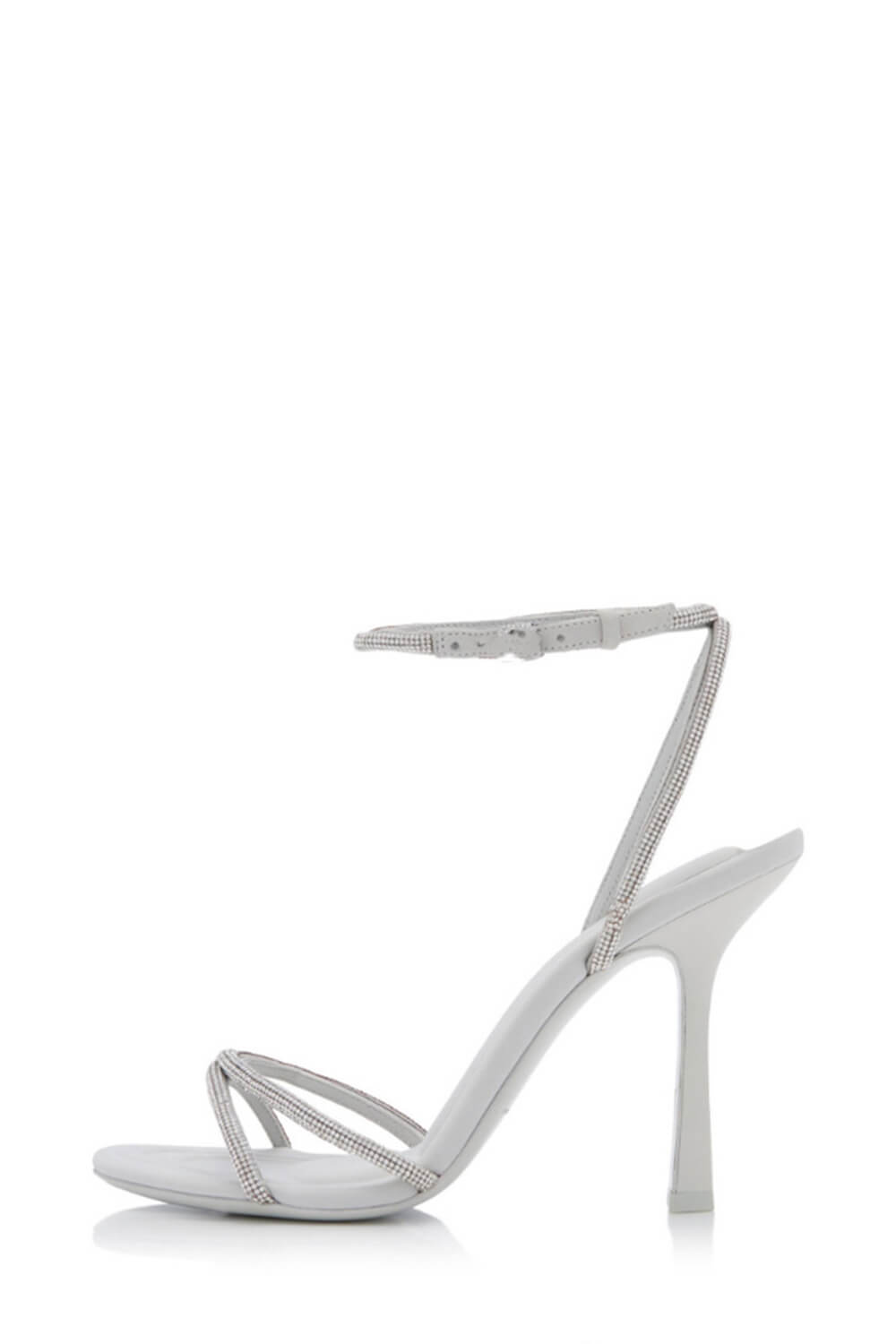 Crystal Faux Leather Square-Toe Heeled Ankle Sandals - White