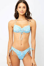 Floral Ruched Halter Tie-Up Low-Cut Bikini Set