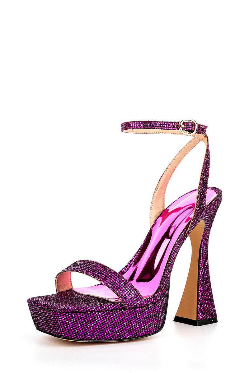 Sequinned Wide Fit Platform Barely There Heeled Sandals - Hot Pink