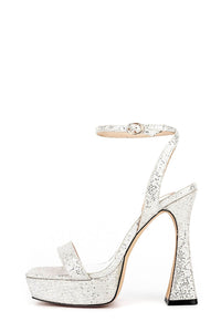 Sequinned Wide Fit Platform Barely There Heeled Sandals - Silver