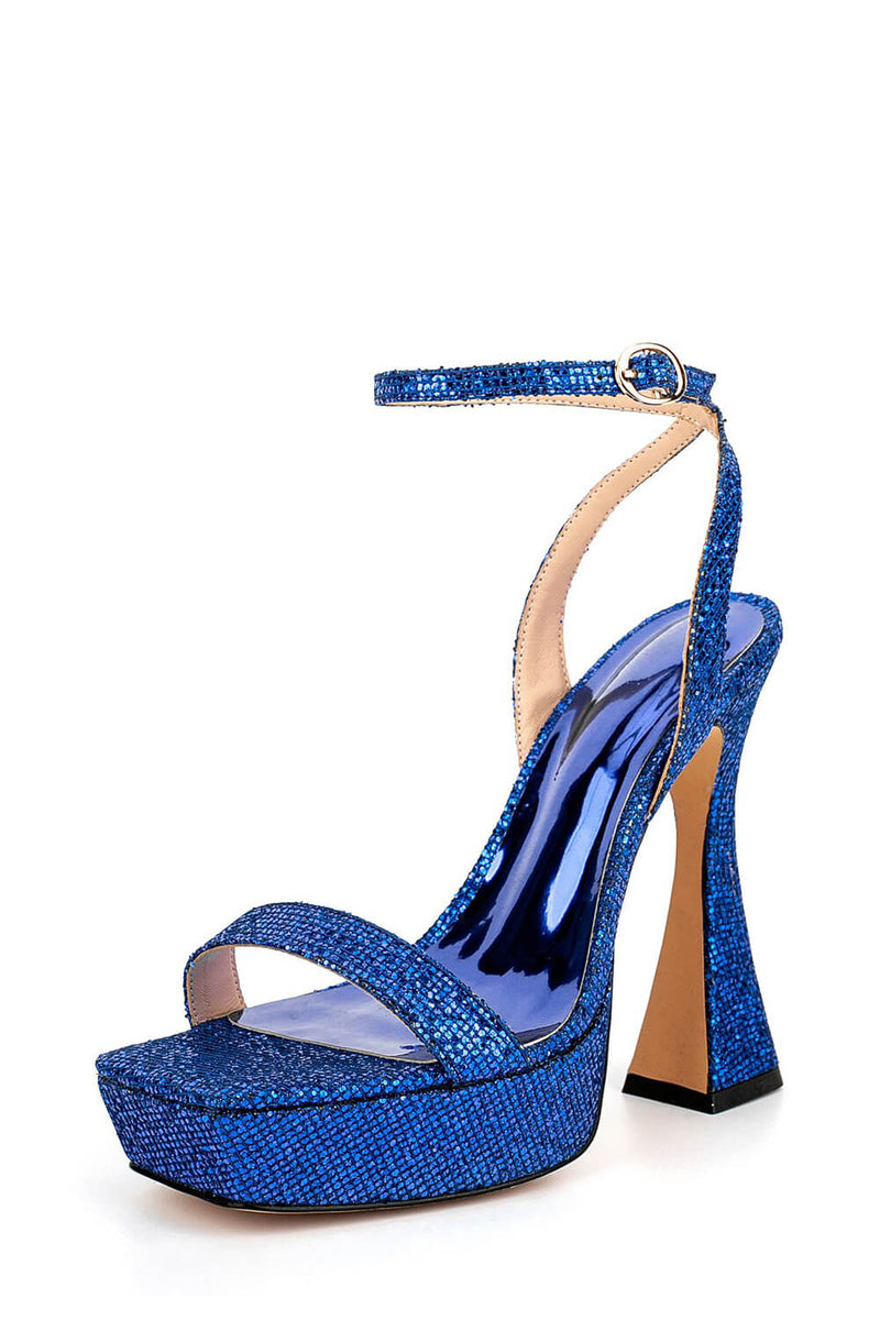 Sequinned Wide Fit Platform Barely There Heeled Sandals - Blue