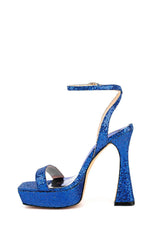 Sequinned Wide Fit Platform Barely There Heeled Sandals - Blue