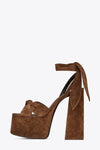 Knotted Ankle-Wrap Open Toe Platform Suede Sandals - Brown