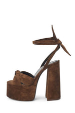 Knotted Ankle-Wrap Open Toe Platform Suede Sandals - Brown