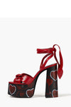 Heart-Print Knotted Ankle-Wrap Open Toe Platform Suede Sandals