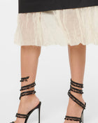 Crystal Chandelier Embellished Faux Satin Wraparound Self-Tie Slingback Sandals - Black